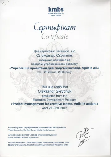Project management for creative teams. Agile in action — Kyiv-Mohyla Business School (kmbs), 2015